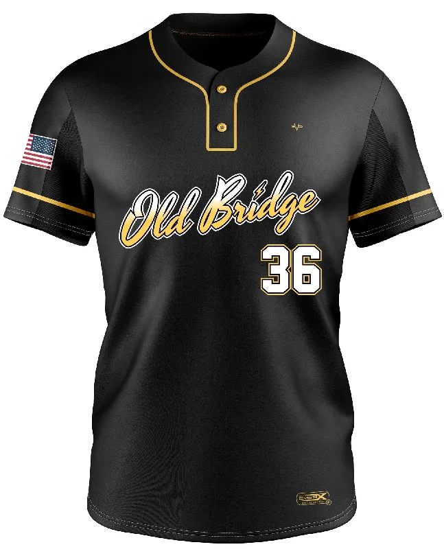 Custom baseball jersey with player name and number-Old Bridge Lightning 2 Button Baseball Jersey Blk MANDATORY ITEM