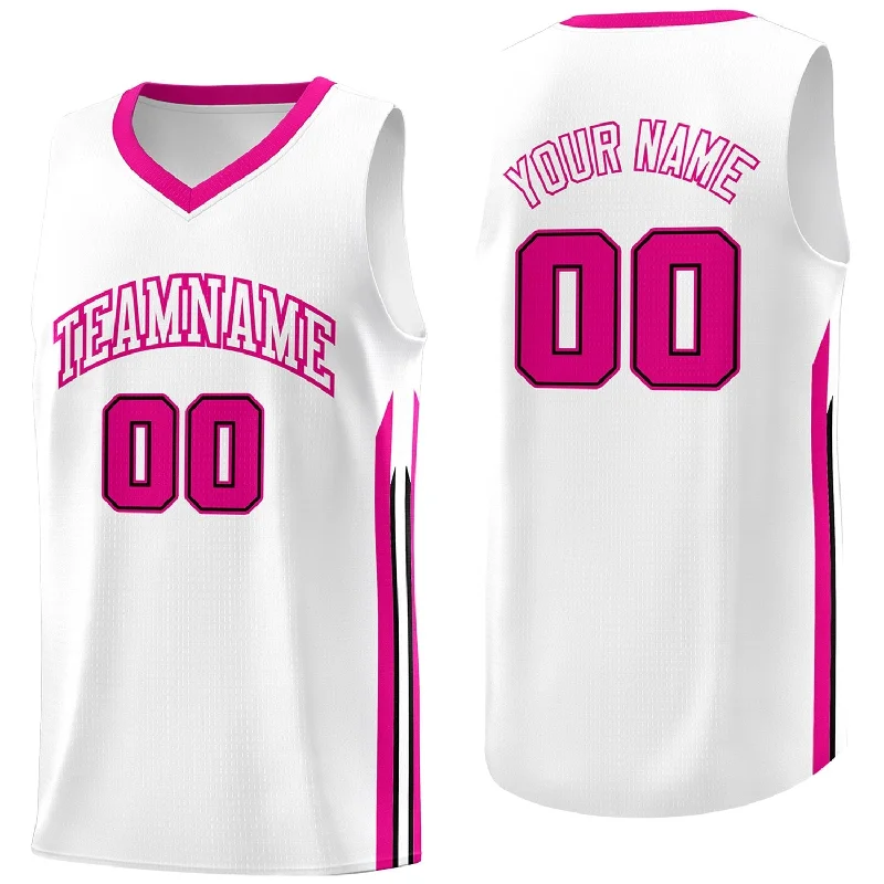 Personalized soccer jersey with motivational quotes-Personalized basketball jersey with motivational quotes-Custom White Pink Classic Tops Mesh Basketball Jersey