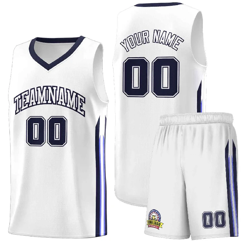 Custom soccer jersey for charity events-Custom basketball jersey for charity events-Custom White Navy Classic Sets Sports Uniform Basketball Jersey