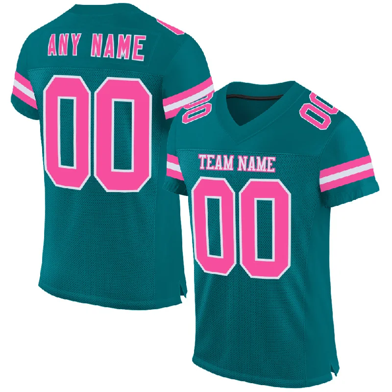 Soccer jersey for fans who love their team-Custom Teal Pink-White Mesh Authentic Football Jersey