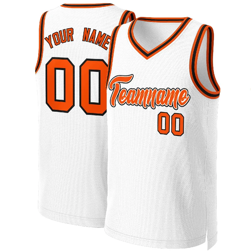 Custom soccer jersey with player name and number-Custom basketball jersey with player name and number-Custom White Orange-White Classic Tops Basketball Jersey