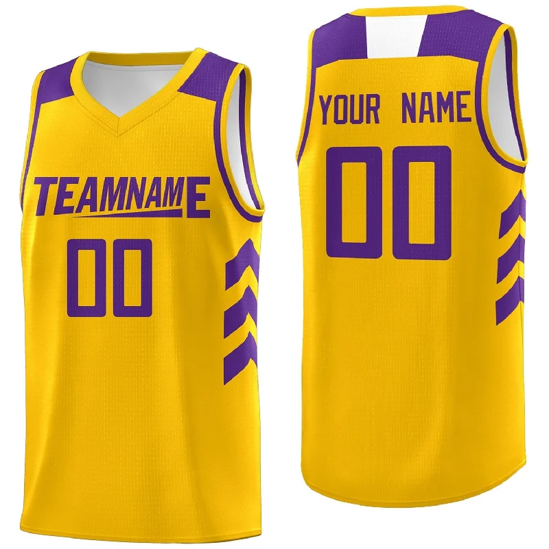 Soccer jersey with unique designs for charity auctions-Basketball jersey with unique designs for charity auctions-Custom Yellow Purple Classic Tops Mesh Sport Basketball Jersey