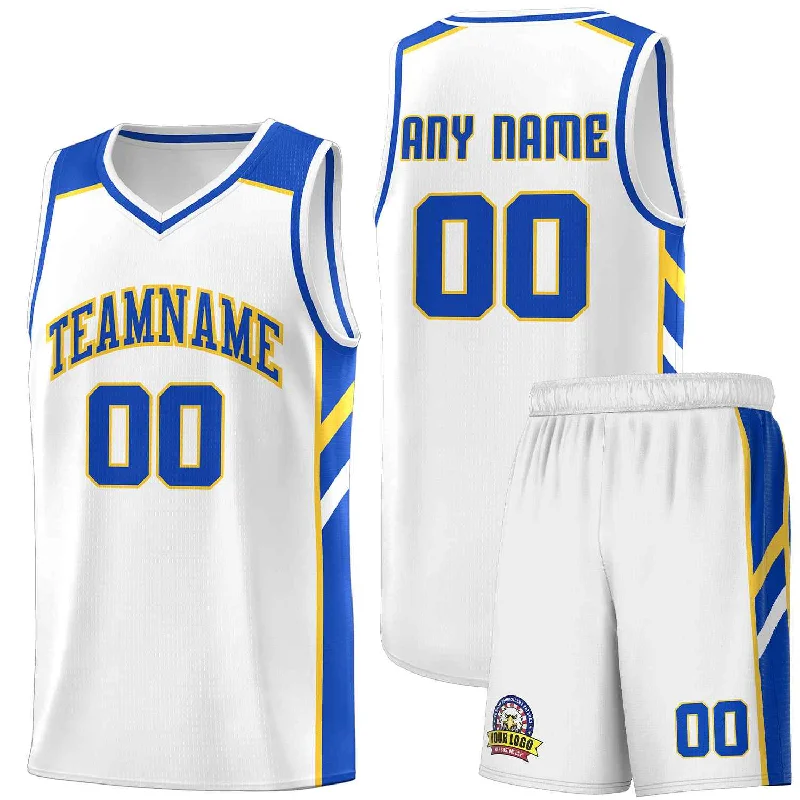 Soccer jersey for casual and professional athletes-Basketball jersey for casual and professional athletes-Custom White Royal-Yellow Classic Sets Sports Uniform Basketball Jersey