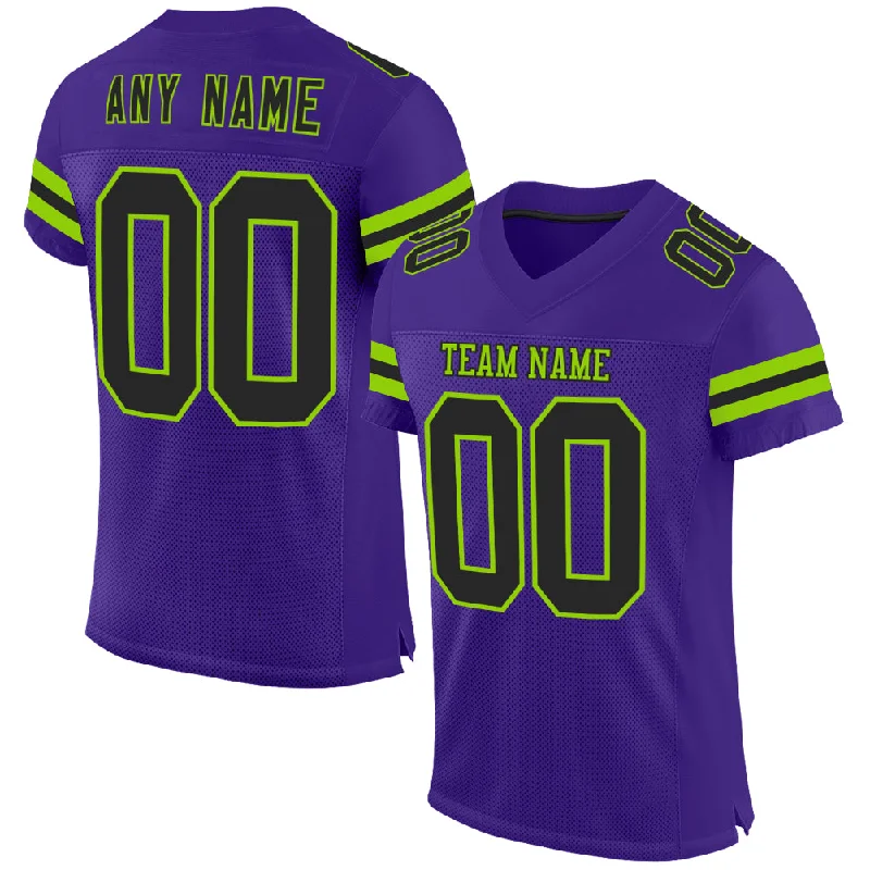 Custom soccer jersey for both indoor and outdoor games-Custom Purple Black-Neon Green Mesh Authentic Football Jersey