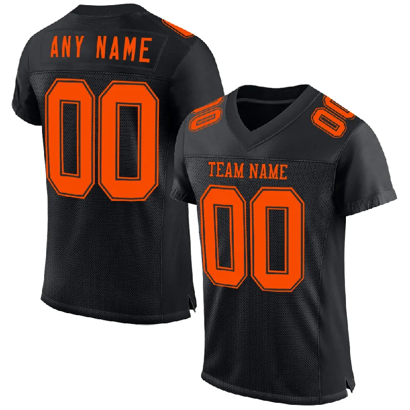 Personalized soccer jersey with vibrant color schemes-Custom Black Orange Mesh Authentic Football Jersey