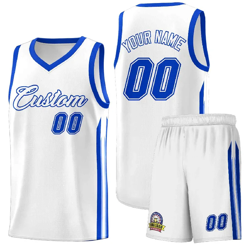 Soccer jersey for school sports events and activities-Basketball jersey for school sports events and activities-Custom White Royal Classic Sets Sports Uniform Basketball Jersey