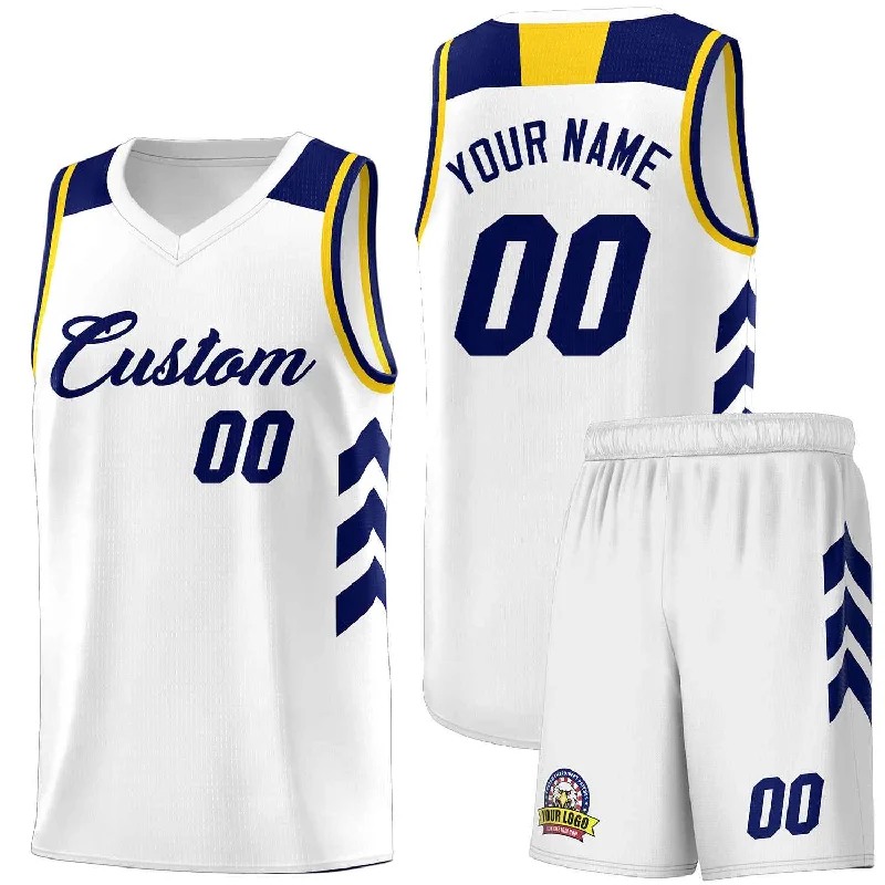 Soccer jersey with moisture-wicking fabric for comfort-Basketball jersey with moisture-wicking fabric for comfort-Custom White Navy Classic Sets Sports Uniform Basketball Jersey