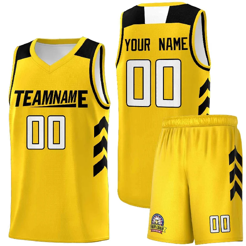 Soccer jersey with player name and number personalization-Basketball jersey with player name and number personalization-Custom Yellow Black Classic Sets Sports Uniform Basketball Jersey