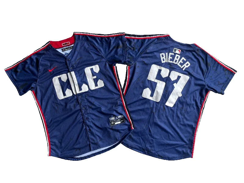 Custom baseball jersey with easy customization for fans-Men's Cleveland Guardians Shane Bieber #57 Navy 2024 City Connect Limited Jersey