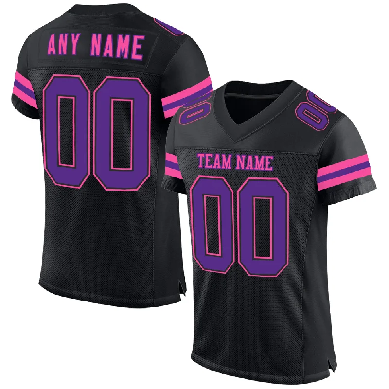 Custom soccer jersey for ultimate team pride-Custom Black Purple-Pink Mesh Authentic Football Jersey