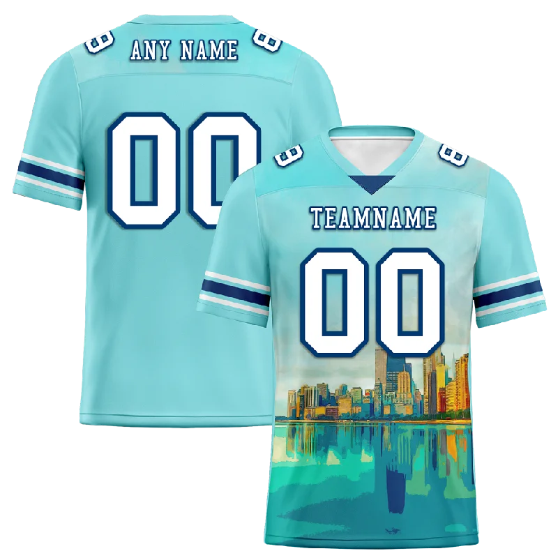 Soccer jersey with lightweight material for performance-Custom Aqua Graffiti Pattern White Personalized Authentic Football Jersey FBJ02-bc0fae0