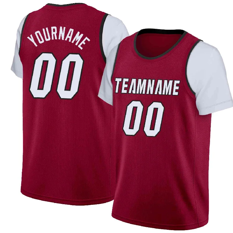 Custom soccer jersey with embroidery and design choices-Custom basketball jersey with embroidery and design choices-Custom Maroon White-Black Classic Tops Casual Fake Sleeve Basketball Jersey