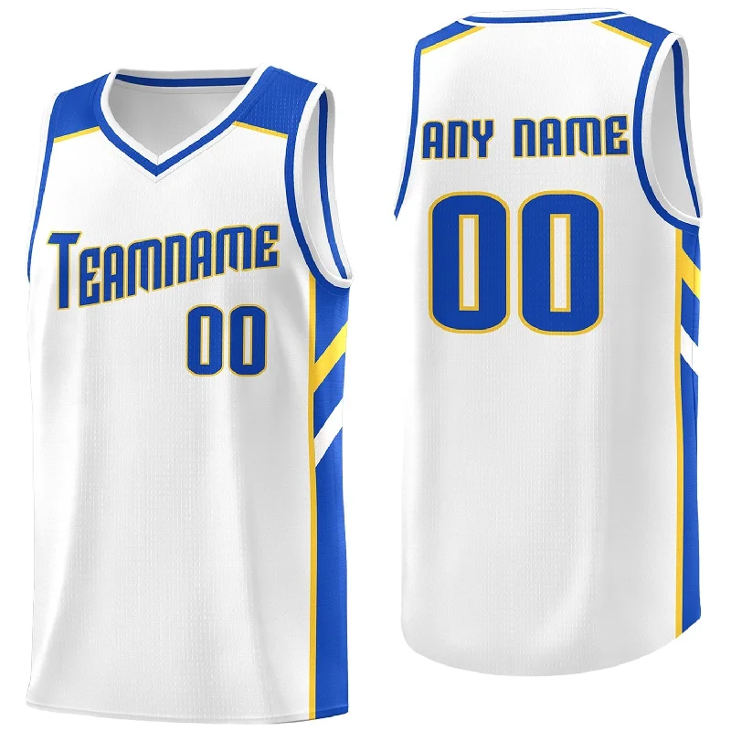 High-quality soccer jerseys for youth teams-High-quality basketball jerseys for youth teams-Custom White Yellow-RoyalClassic Tops Breathable Basketball Jersey