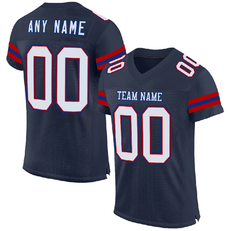 Soccer jersey for competitive players and league games-Custom Navy Red-Royal Mesh Authentic Football Jersey