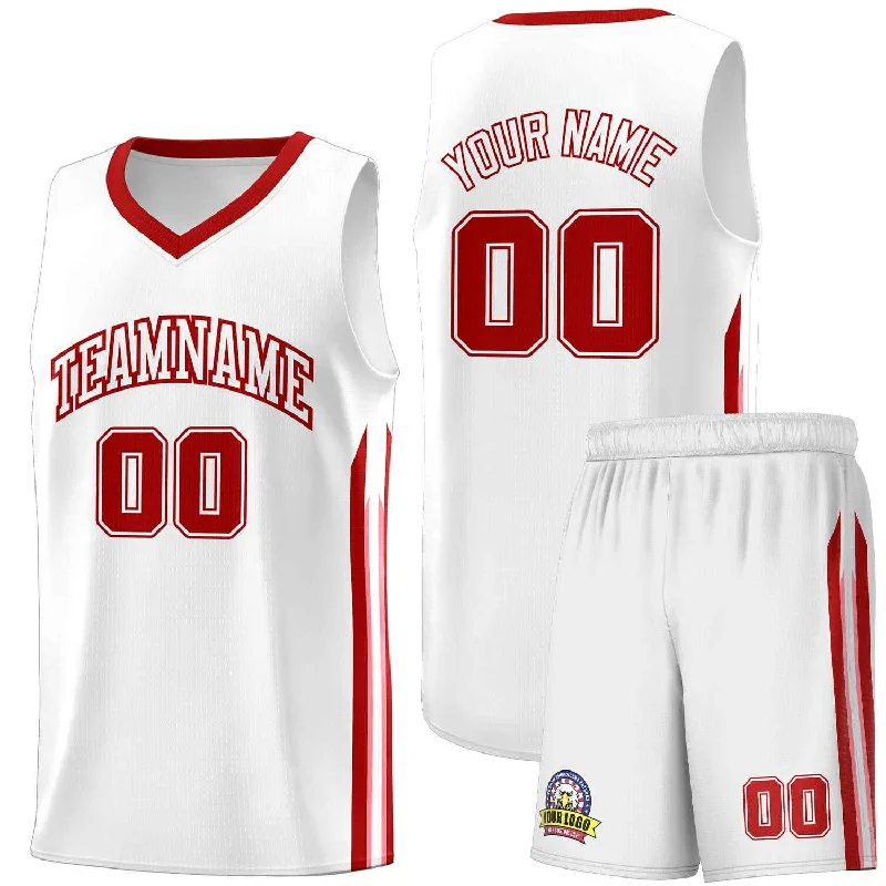 Custom soccer jersey for tournaments and competitions-Custom basketball jersey for tournaments and competitions-Custom White Red Classic Sets Sports Uniform Basketball Jersey