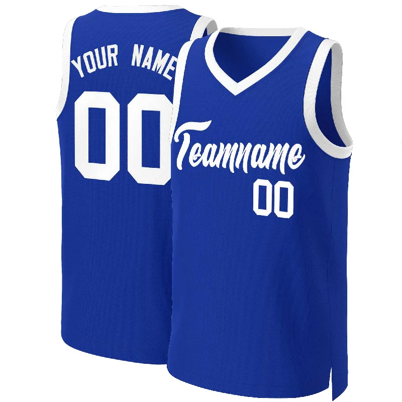 Custom soccer jersey with modern design-Custom basketball jersey with modern design-Custom Royal White Classic Tops Basketball Jersey