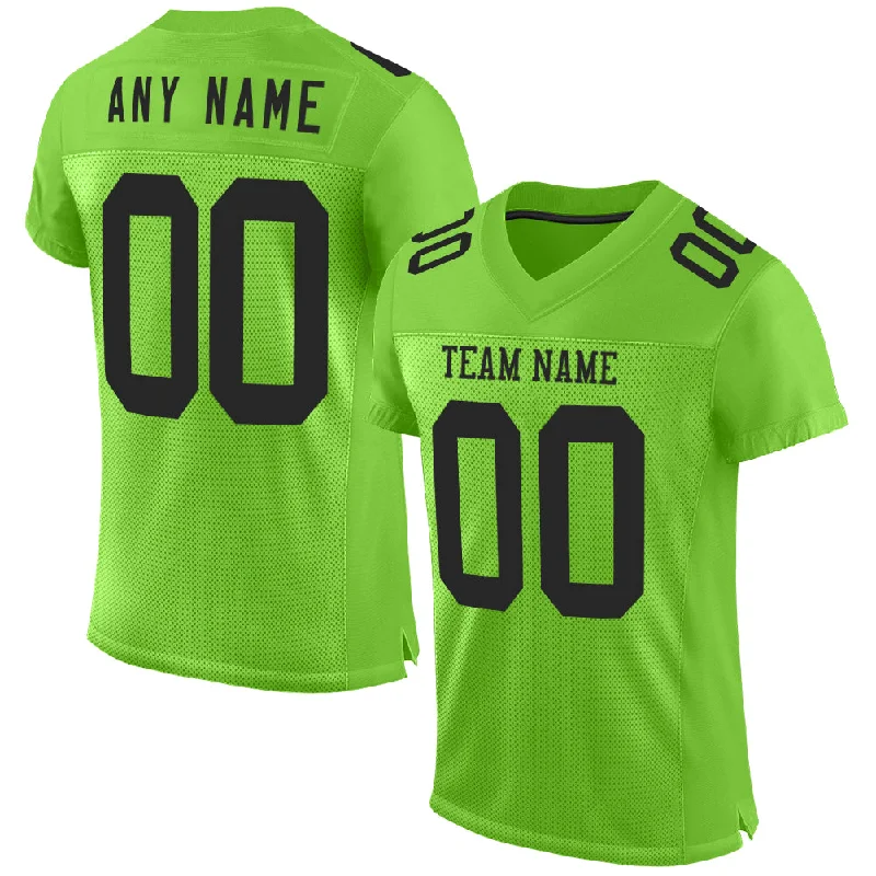 Soccer jersey with unique designs for charity auctions-Custom Neon Green Black Mesh Authentic Football Jersey