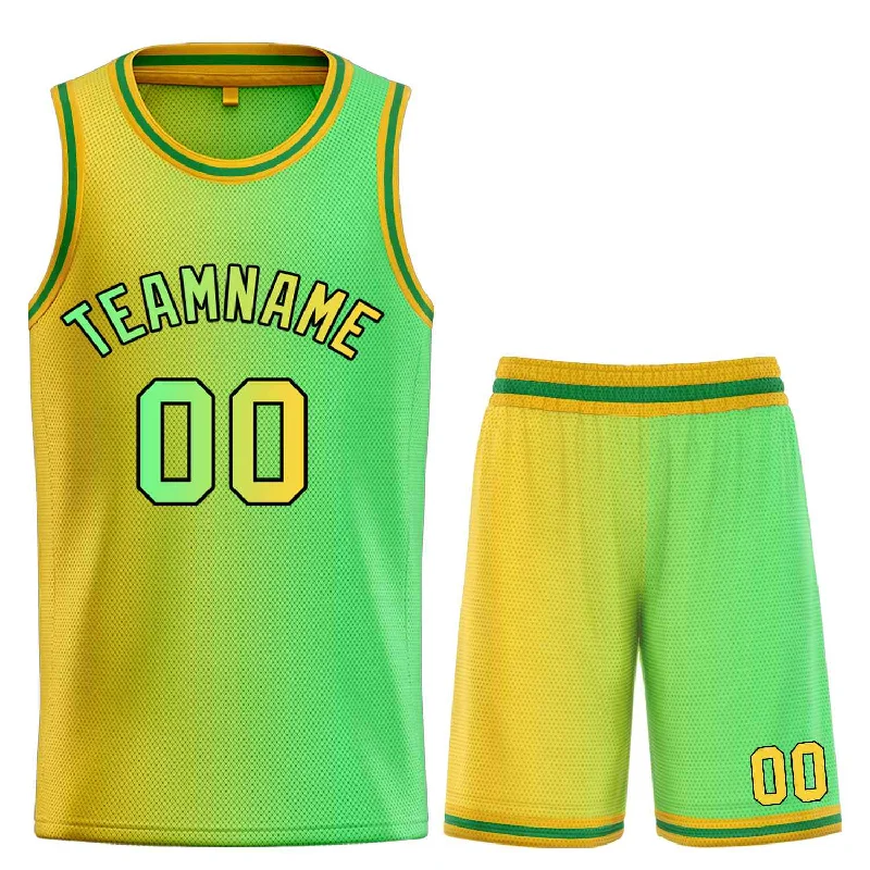 Soccer jersey with player name and number personalization-Basketball jersey with player name and number personalization-Custom Yellow Green-Black Bull Gradient Fashion Sets Basketball Jersey