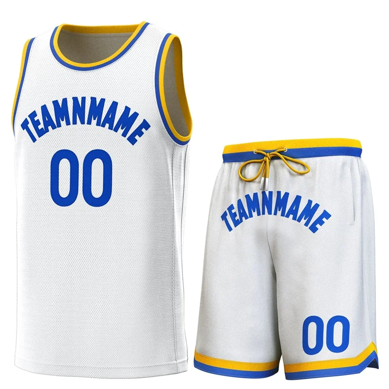 Custom soccer jersey for game day events-Custom basketball jersey for game day events-Custom White Yellow-Royal Classic Sets Basketball Jersey