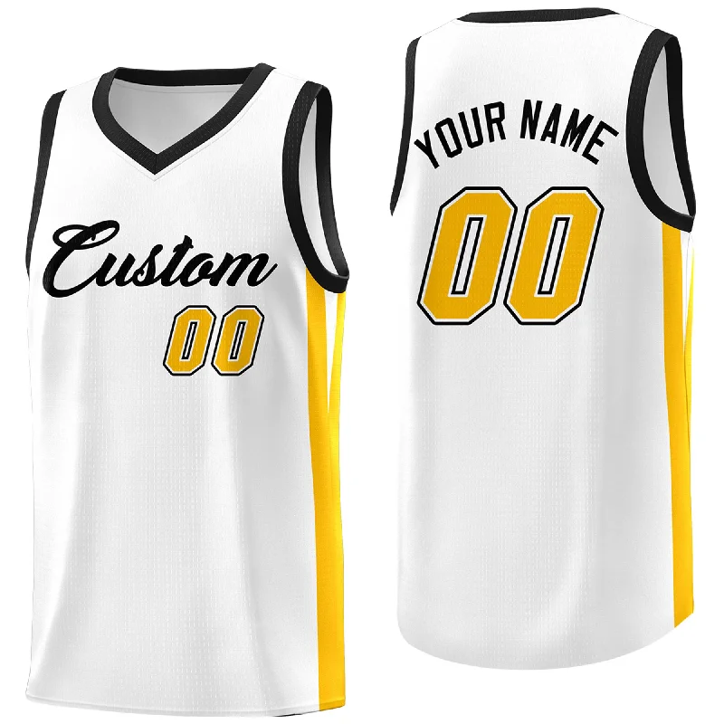 Soccer jersey for casual sport lovers and enthusiasts-Basketball jersey for casual sport lovers and enthusiasts-Custom White Yellow Classic Tops Basketball Jersey