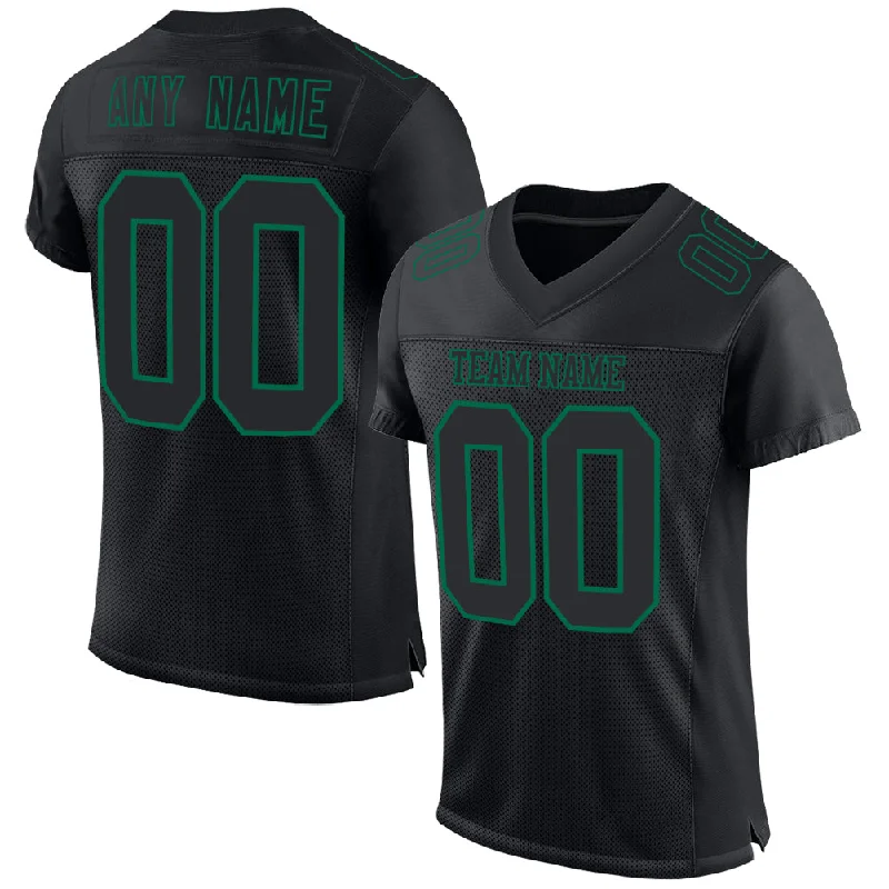 Personalized soccer jersey with modern team logo-Custom Black Kelly Green Mesh Authentic Football Jersey