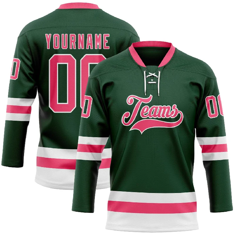 High-performance hockey jersey for players-Custom Green Neon Pink-White Hockey Lace Neck Jersey