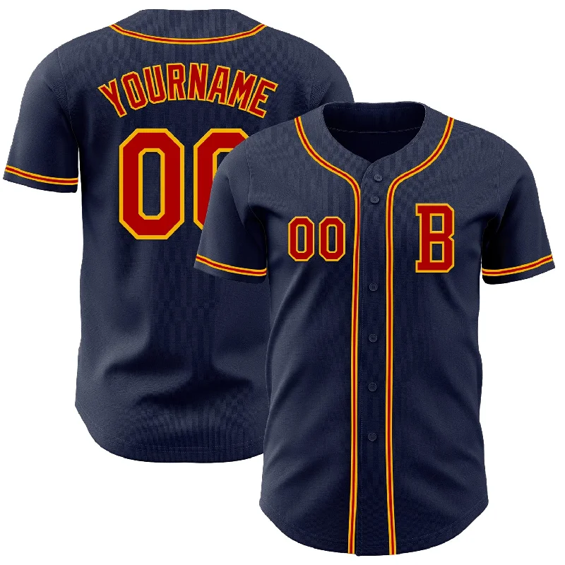 Custom baseball jersey for team photos and events-Custom Navy Red-Gold Authentic Baseball Jersey