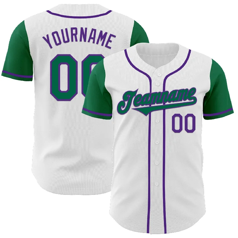 Customized baseball jersey for the whole team-Custom White Kelly Green-Purple Authentic Two Tone Baseball Jersey