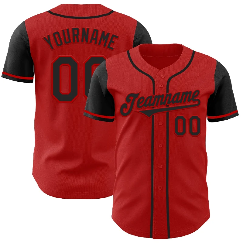 Classic baseball jersey with modern touches-Custom Red Black Authentic Two Tone Baseball Jersey