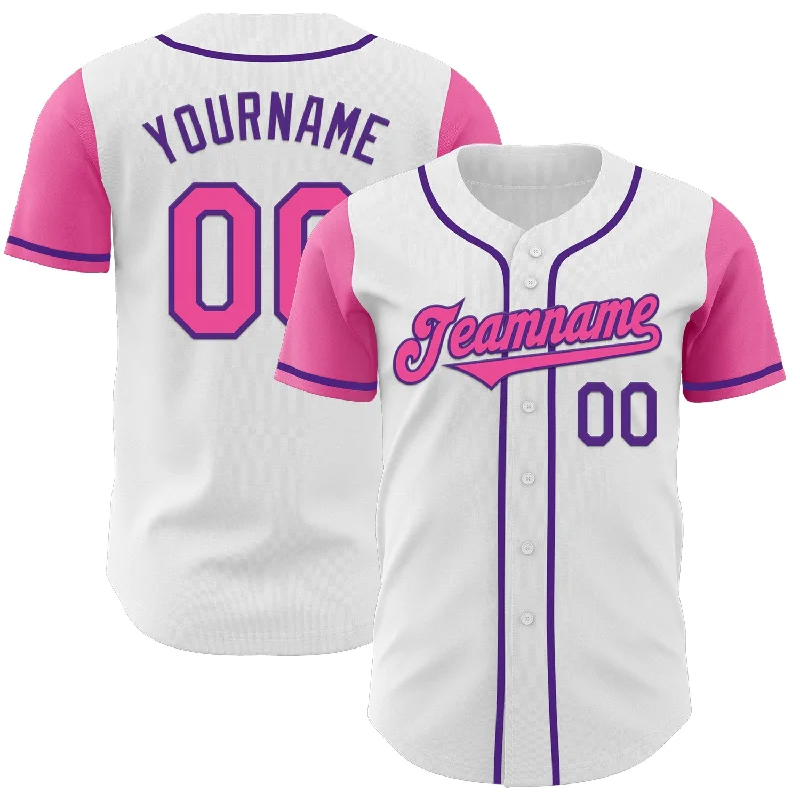 Baseball jersey for official team uniforms-Custom White Pink-Purple Authentic Two Tone Baseball Jersey