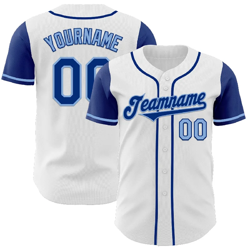 Custom baseball jersey for fan gifts and memorabilia-Custom White Royal-Light Blue Authentic Two Tone Baseball Jersey