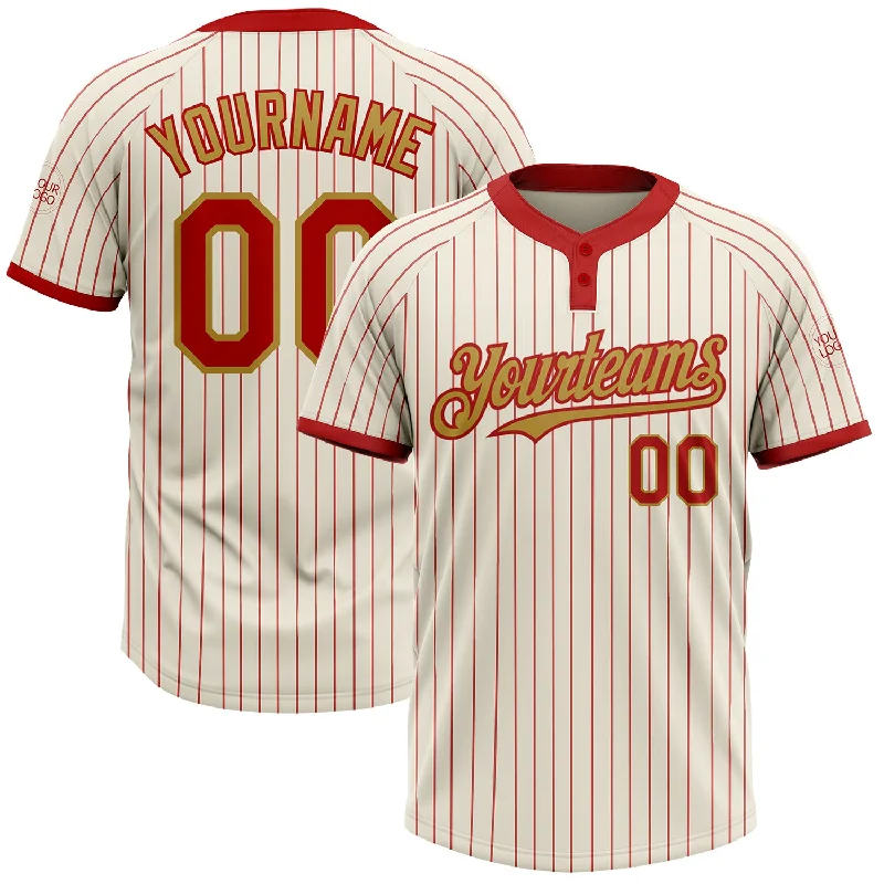 Softball jersey with bold, personalized design for every player-Custom Cream Red Pinstripe Old Gold Two-Button Unisex Softball Jersey