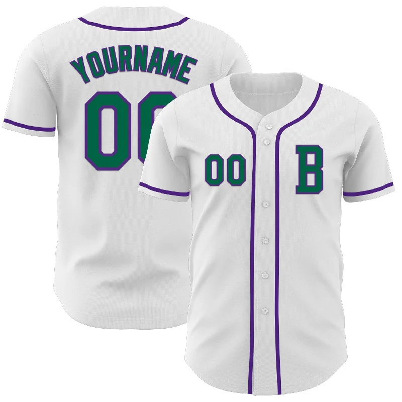 Personalized baseball jersey for game day-Custom White Kelly Green-Purple Authentic Baseball Jersey