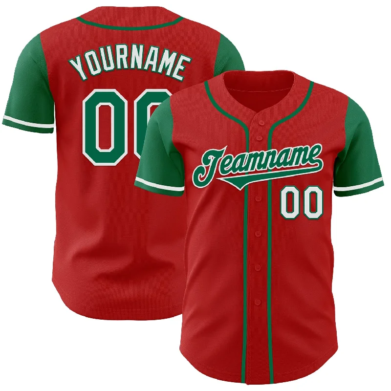 Soft and comfortable baseball jersey for casual wear-Custom Red Kelly Green-White Authentic Two Tone Baseball Jersey