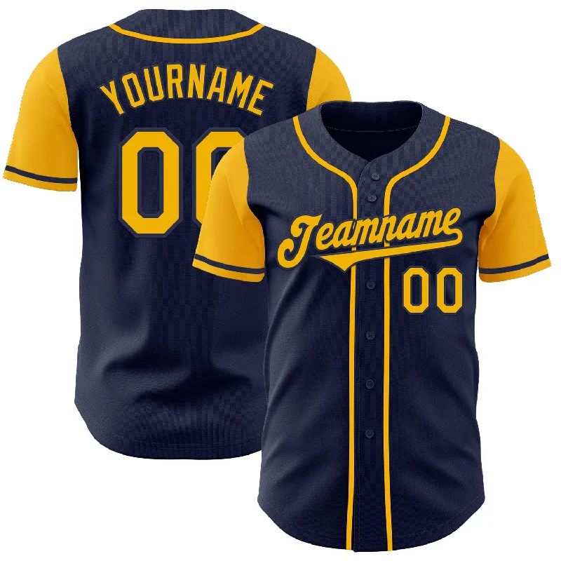 Personalized baseball jersey with bold graphic prints-Custom Navy Gold Authentic Two Tone Baseball Jersey