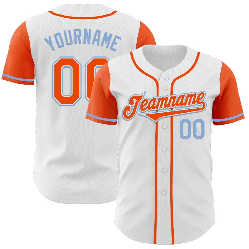 Custom baseball jersey with name and number options-Custom White Orange-Light Blue Authentic Two Tone Baseball Jersey