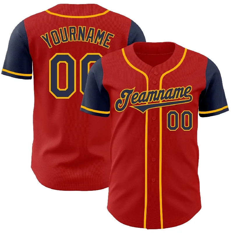 Baseball jersey with a sporty design and team logo-Custom Red Navy-Gold Authentic Two Tone Baseball Jersey