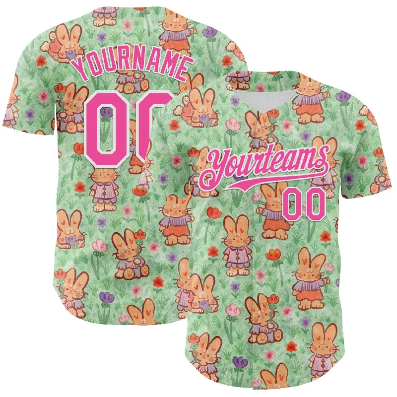 Baseball jersey with stylish details for fashion-conscious fans-Custom Green Pink-White 3D Emi Bee Spring Bunnies Authentic Baseball Jersey