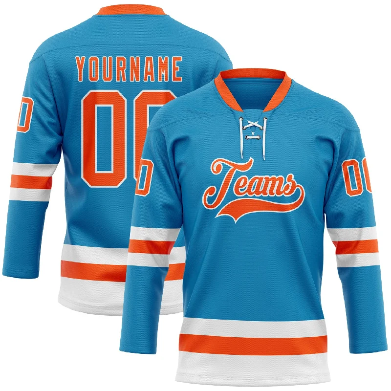 Hockey jersey with bold team colors-Custom Panther Blue Orange-White Hockey Lace Neck Jersey