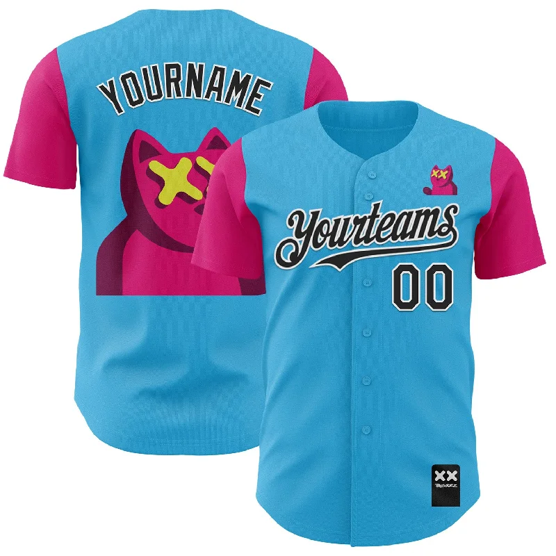 Baseball jersey with a stylish modern design-Custom Sky Blue Black-Hot Pink 3D Revzzz Katzen Authentic Baseball Jersey