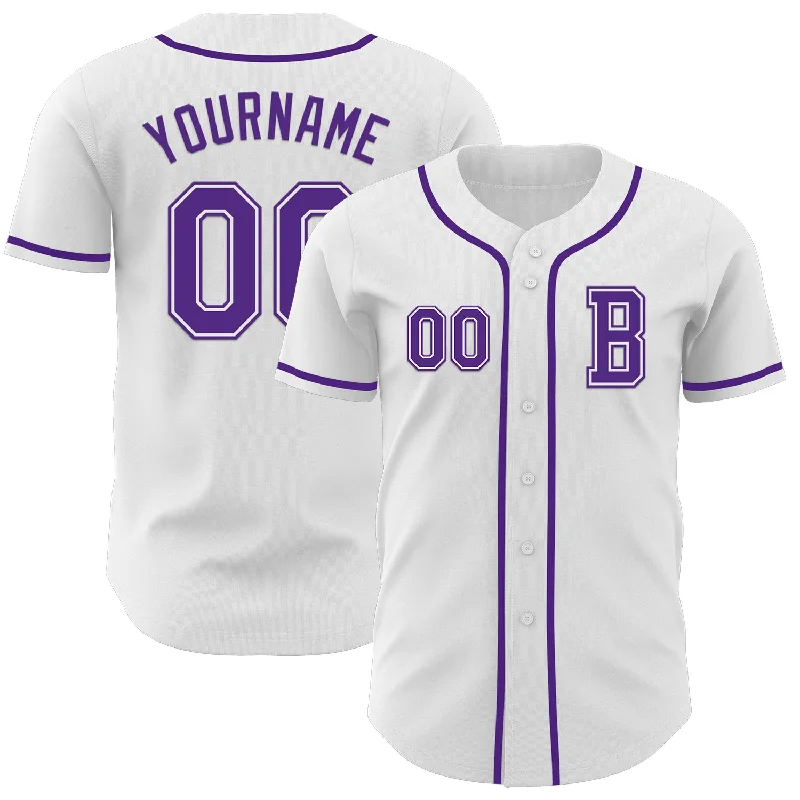 Baseball jersey with team colors and custom patch-Custom White Purple Authentic Baseball Jersey