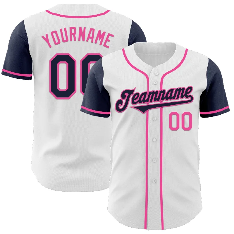 Custom baseball jersey with moisture-wicking technology-Custom White Navy-Pink Authentic Two Tone Baseball Jersey