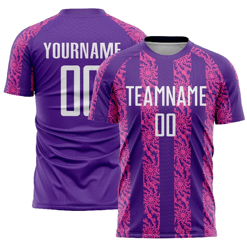 Personalized soccer jersey with bold graphic prints-Custom Purple White-Pink Abstract Shape Sublimation Soccer Uniform Jersey