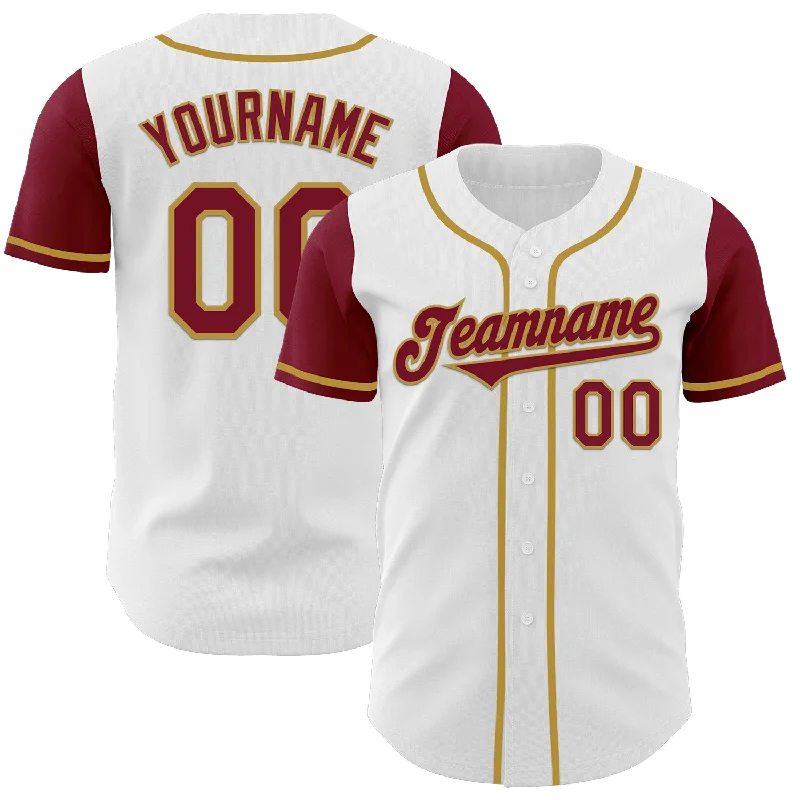 Custom team baseball jersey for youth players-Custom White Crimson-Old Gold Authentic Two Tone Baseball Jersey