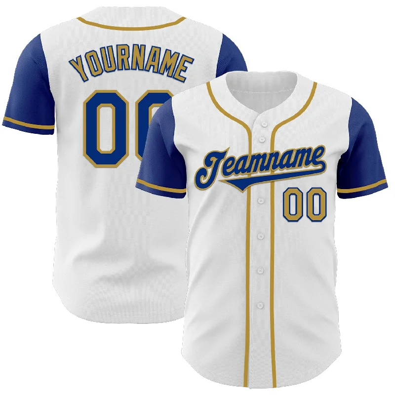 Custom-made baseball jersey for fans and players-Custom White Royal-Old Gold Authentic Two Tone Baseball Jersey