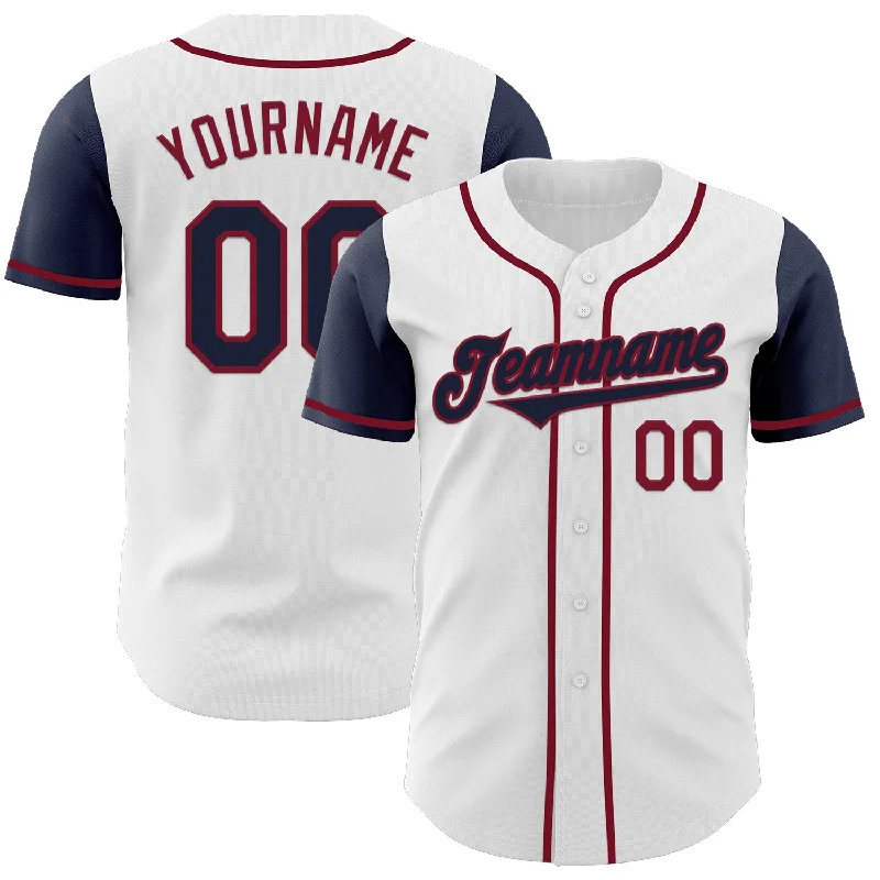 Custom baseball jersey for a perfect fit and comfort-Custom White Navy-Crimson Authentic Two Tone Baseball Jersey