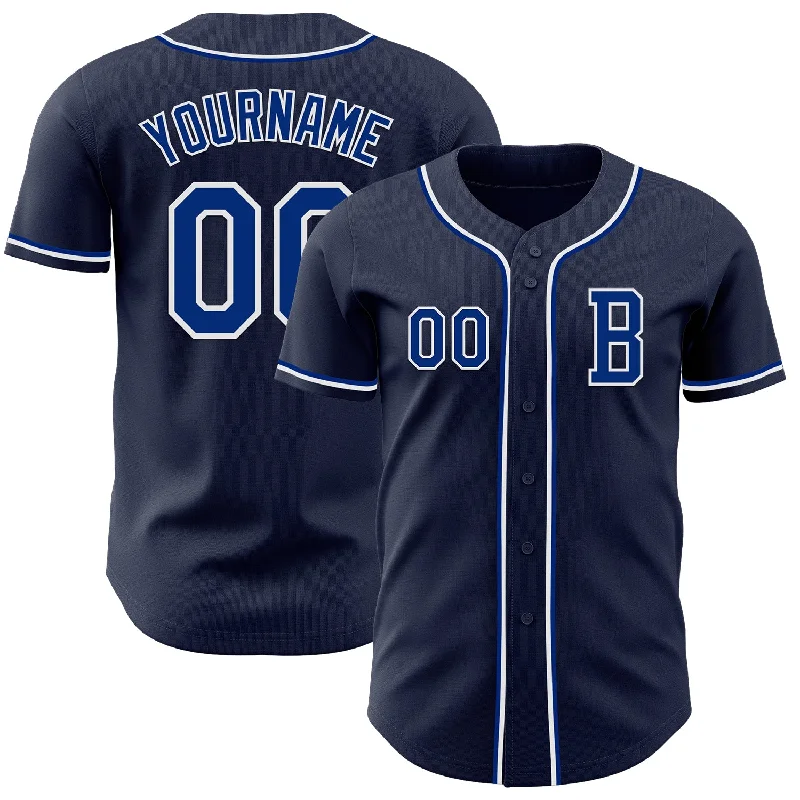 Team baseball jersey with embroidered logos and numbers-Custom Navy Royal-White Authentic Baseball Jersey