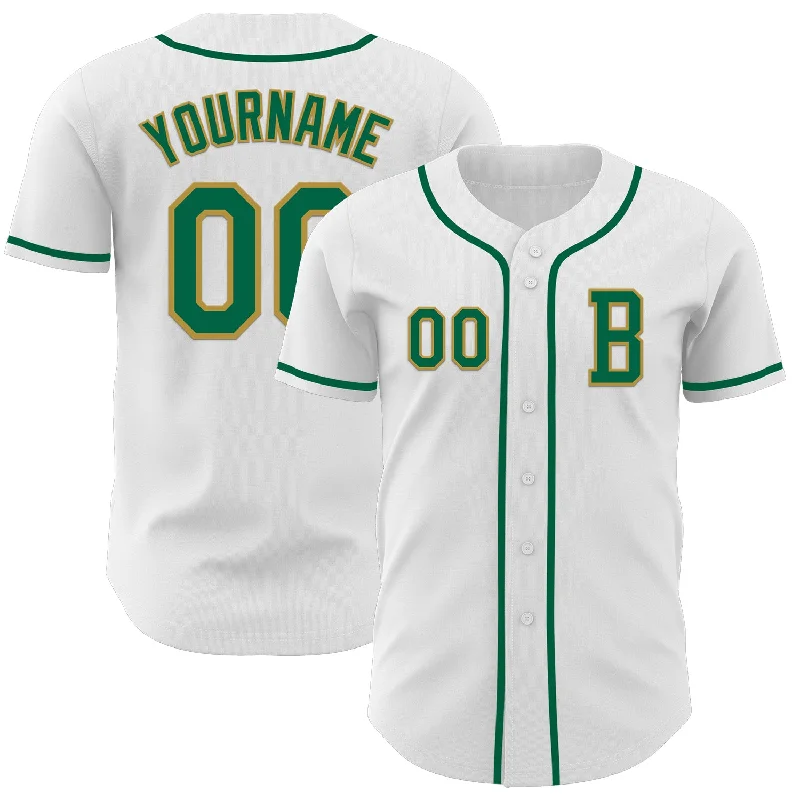 Baseball jersey for casual wear or game day-Custom White Kelly Green-Old Gold Authentic Baseball Jersey