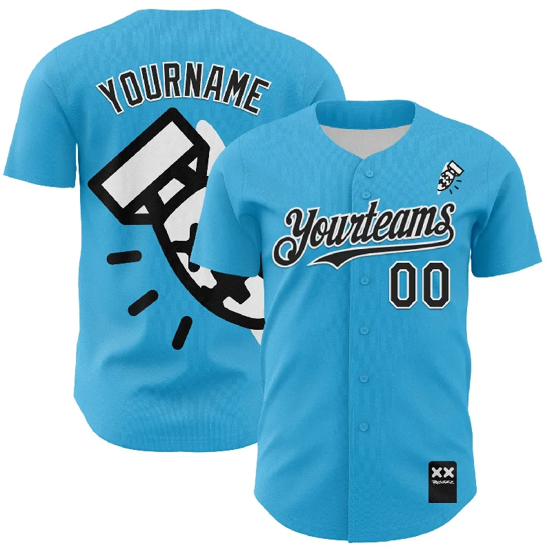 Customizable baseball jersey for fans-Custom Sky Blue Black-White 3D Revzzz Fat Boy Authentic Baseball Jersey