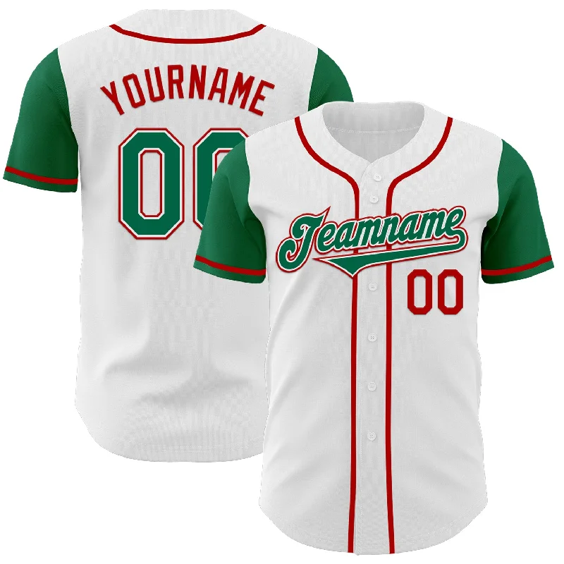 Baseball jersey with customizable sleeve designs-Custom White Kelly Green-Red Authentic Two Tone Baseball Jersey